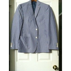 TALLIA MENS NEW BLUE 100%COTTON STRIPED SPORT COAT JACKET BLAZER SIZE: S